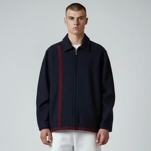 Vintage Woolrich Wool Jacket Men's Medium Navy 1/4‎ Zip Heavy Winter Outerwear